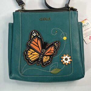 Chala Teal Crossbody Bag with Butterfly Design